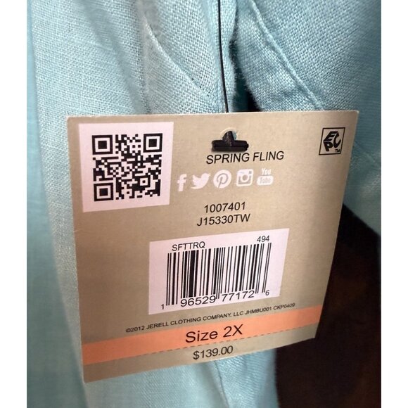 John Mark Tunic Top Turquoise Linen Embroidered Nwt Tassel 3/4 Sleeve 2X - Picture 9 of 13